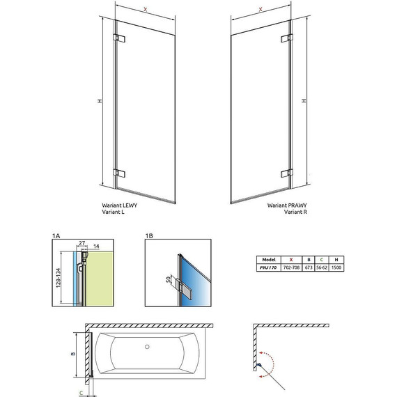 Шторка для ванны Radaway Arta PNJ I 70 см 210101-01L (стекло 8 мм), хром/прозрачное фото 5