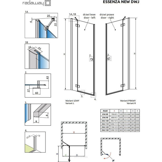 Душевая дверь Radaway Essenza New DWJ 120 см 385016-01-01L, хром/прозрачное - 10 Душевая дверь Radaway Essenza New DWJ 120 см 385016-01-01L, хром/прозрачное фото 10