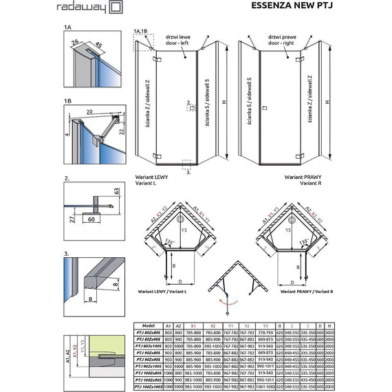 Душевое ограждение Radaway Essenza New PTJ 80x90 см L, золото/прозрачное фото 8