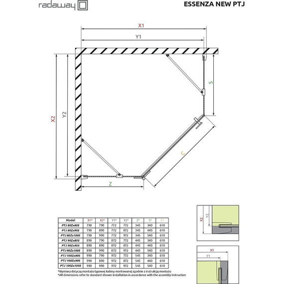 Душевое ограждение Radaway Essenza New PTJ 100x90 см L, хром/прозрачное фото 9