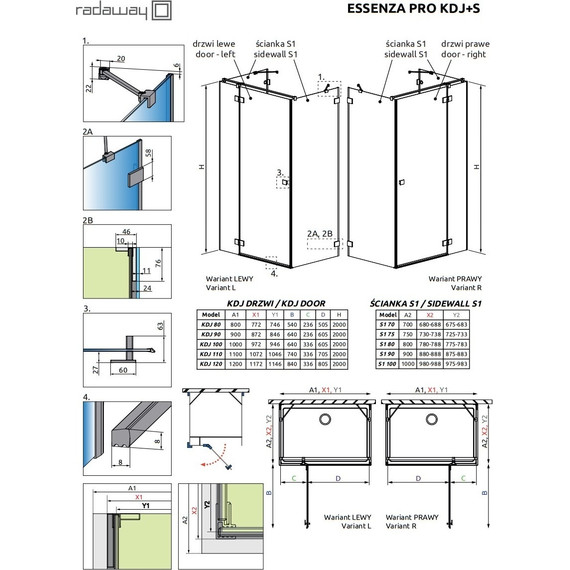Душевое ограждение Radaway Essenza Pro Gold KDJ+S 100x90 см R, золото/прозрачное фото 8
