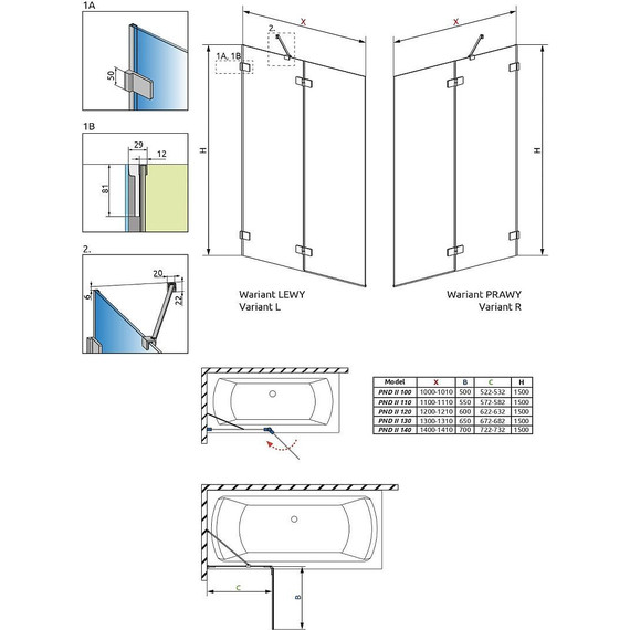 Шторка для ванны Radaway Euphoria PND II 130 см 10008130-01-01L (стекло 8 мм), хром/прозрачное фото 6