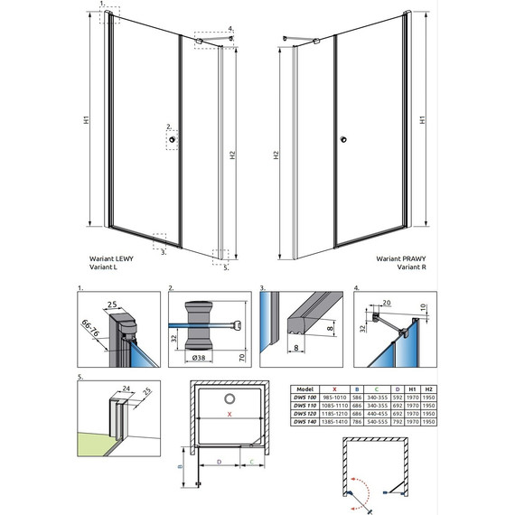 Душевая дверь Radaway Eos DWS 110 см 137991-01-01R, хром/прозрачное - 12 Душевая дверь Radaway Eos DWS 110 см 137991-01-01R, хром/прозрачное фото 12