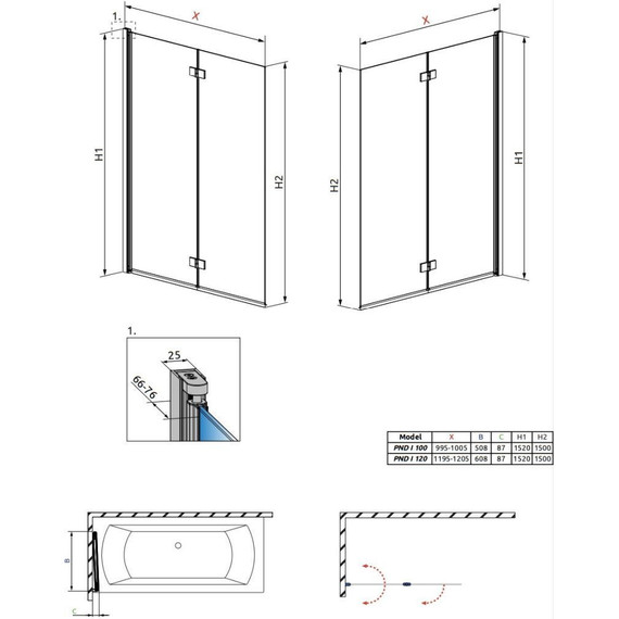 Шторка для ванны Radaway Essenza New PND I 100 см 207210-01L, хром/прозрачное фото 5