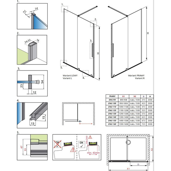 Душевая дверь Radaway Furo Gold DWJ 120 см 10107622-09-01R (стекло 8 мм), золото/прозрачное фото 9