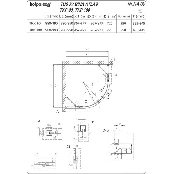 Душевое ограждение Kolpa-San Atlas TKP 90x90 см, хром/прозрачное фото 5