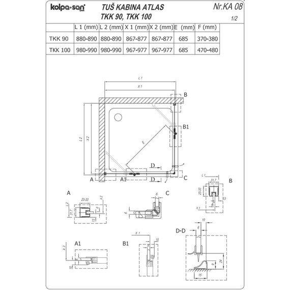 Душевое ограждение Kolpa-San Atlas TKK 100x100 см, хром/прозрачное фото 3