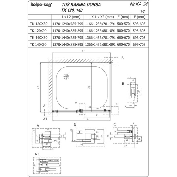 Душевое ограждение Kolpa-San Dorsa TK 140x90 см (стекло 8 мм), хром/прозрачное фото 11