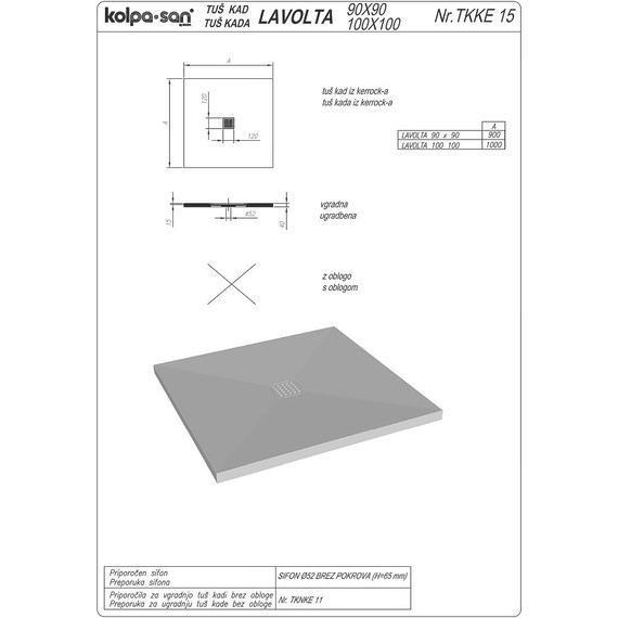Мраморный поддон Kolpa-San Lavolta 90x90 см фото 3