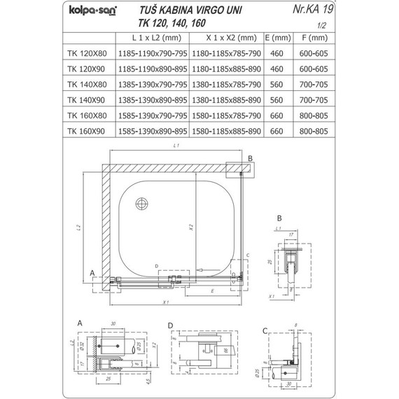 Душевое ограждение Kolpa-San Virgo TK 140x90 см (стекло 8 мм), хром/прозрачное - 4 Душевое ограждение Kolpa-San Virgo TK 140x90 см (стекло 8 мм), хром/прозрачное фото 4