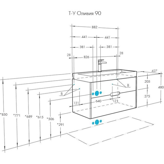 Тумба подвесная с раковиной Акватон Оливия 90 см 1A254401OLVG0, бежевый/дуб веллингтон фото 11
