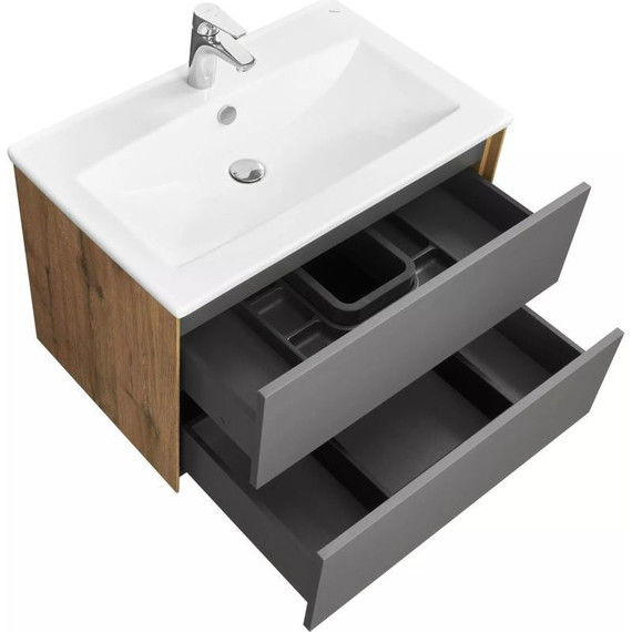 Тумба подвесная с раковиной Акватон Сохо 75 см 1A258101AJA00, графит/дуб веллингтон - 6 Тумба подвесная с раковиной Акватон Сохо 75 см 1A258101AJA00, графит/дуб веллингтон фото 6