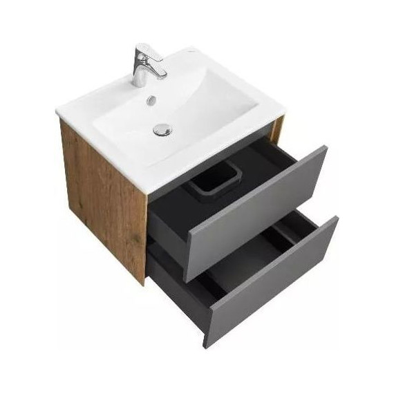 Тумба подвесная с раковиной Акватон Сохо 60 см 1A258001AJA00, графит/дуб веллингтон - 5 Тумба подвесная с раковиной Акватон Сохо 60 см 1A258001AJA00, графит/дуб веллингтон фото 5