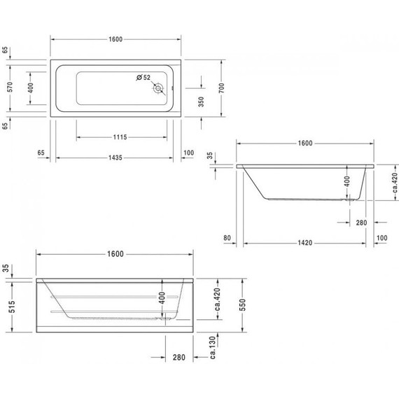 Ванна акриловая Duravit D-Code 160x70 см 700096000000000, Размер - мм: 1600х700 фото 5