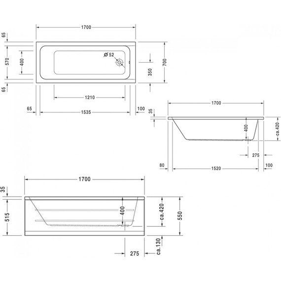 Ванна акриловая Duravit D-Code 170x70 см 700098000000000 фото 5