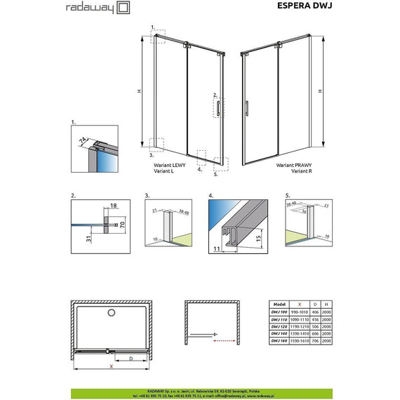 Душевая дверь Radaway Espera DWJ 110 см R (стекло 8 мм), хром/прозрачное - 9 Душевая дверь Radaway Espera DWJ 110 см R (стекло 8 мм), хром/прозрачное фото 9