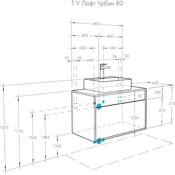 Тумба подвесная со столешницей Акватон Лофт Урбан 80 см 1A247601LQX60, дуб орегон/серый графит фото 22