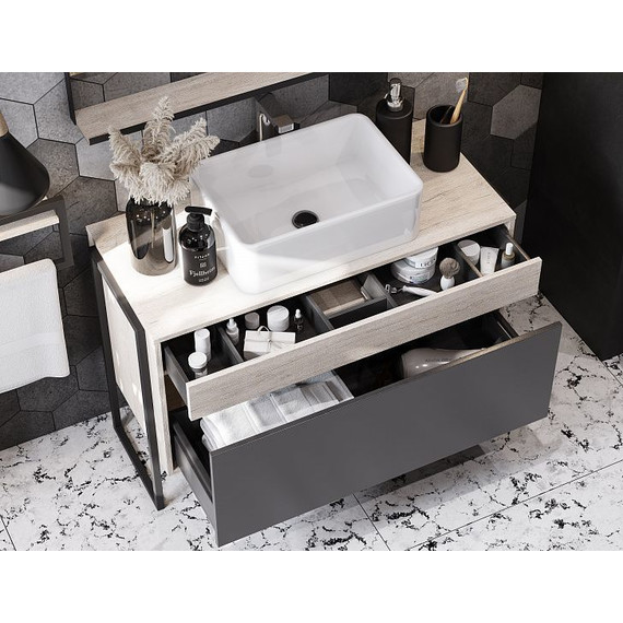 Тумба подвесная со столешницей Акватон Лофт Урбан 100 см 1A247701LQX60, дуб орегон/серый графит фото 19