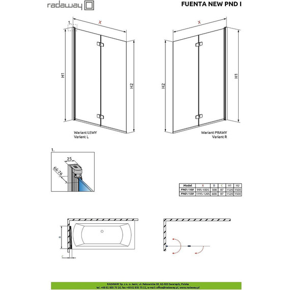 Шторка для ванны Radaway Fuenta New PND I 100 см 208210-01R, хром/прозрачное фото 5