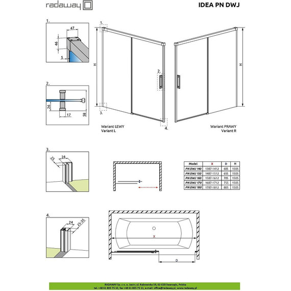 Шторка для ванны Radaway Idea Black PN DWJ 140 см 10003140-54-01R, черный/прозрачное фото 4