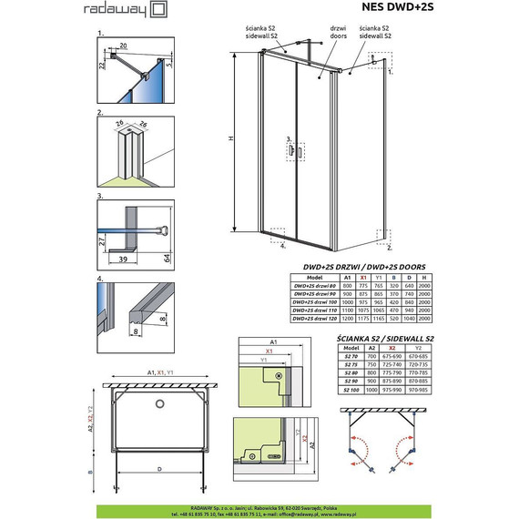 Душевое ограждение Radaway Nes DWD+2S 90x75 см, хром/прозрачное фото 6
