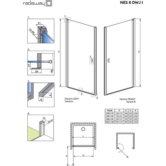 Душевая дверь Radaway Nes 8 DWJ I 80 см 10076080-01-01L (стекло 8 мм), хром/прозрачное - 6 Душевая дверь Radaway Nes 8 DWJ I 80 см 10076080-01-01L (стекло 8 мм), хром/прозрачное фото 6