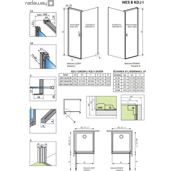 Душевое ограждение Radaway Nes 8 KDJ I 90x70 см L (стекло 8 мм), хром/прозрачное фото 8