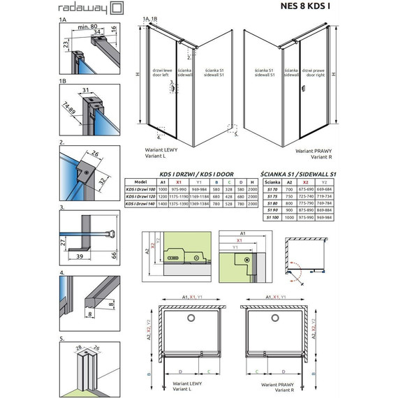 Душевое ограждение Radaway Nes 8 KDS I + S1 140x80 см R (стекло 8 мм), хром/прозрачное фото 8