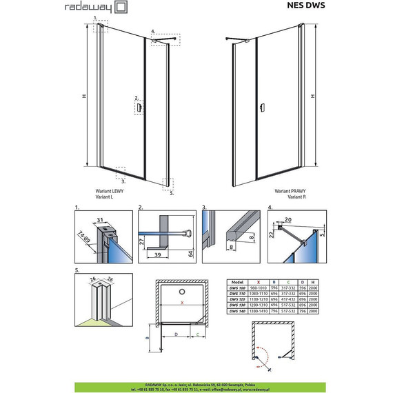 Душевая дверь Radaway Nes DWS 110 см 10028110-01-01R, хром/прозрачное - 6 Душевая дверь Radaway Nes DWS 110 см 10028110-01-01R, хром/прозрачное фото 6
