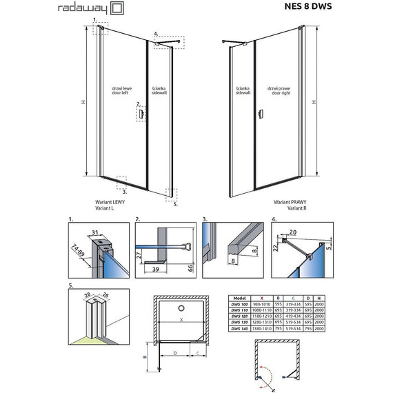 Душевая дверь Radaway Nes 8 DWS 140 см L (стекло 8 мм), хром/прозрачное - 6 Душевая дверь Radaway Nes 8 DWS 140 см L (стекло 8 мм), хром/прозрачное фото 6