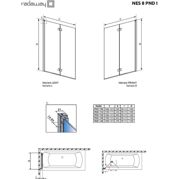 Шторка для ванны Radaway Nes 8 PND I 130 см 10060130-01-01L (стекло 8 мм), хром/прозрачное фото 6