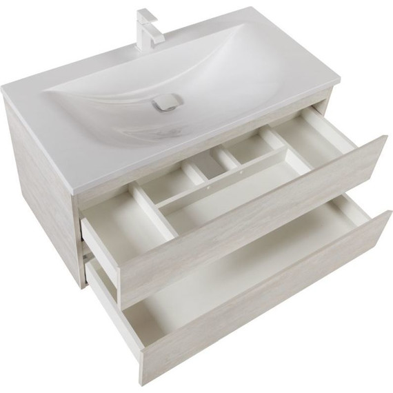 Тумба подвесная с раковиной Cezares MOLVENO-100-2C-SO-LB 100 см, Legno Bianco фото 4