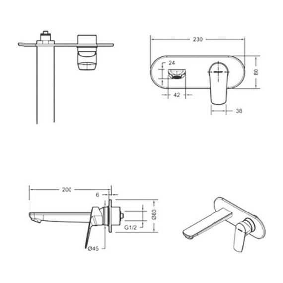 Смеситель для раковины настенный Bravat Rhein P8429564CP-ENG, Цвет производителя: хром фото 2