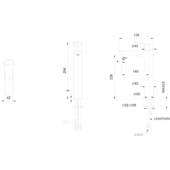 Смеситель для раковины высокий Bravat Rhein F1429564BW-A-ENG, черный матовый, Цвет производителя: чёрный матовый - 3 Смеситель для раковины высокий Bravat Rhein F1429564BW-A-ENG, черный матовый, Цвет производителя: чёрный матовый фото 3
