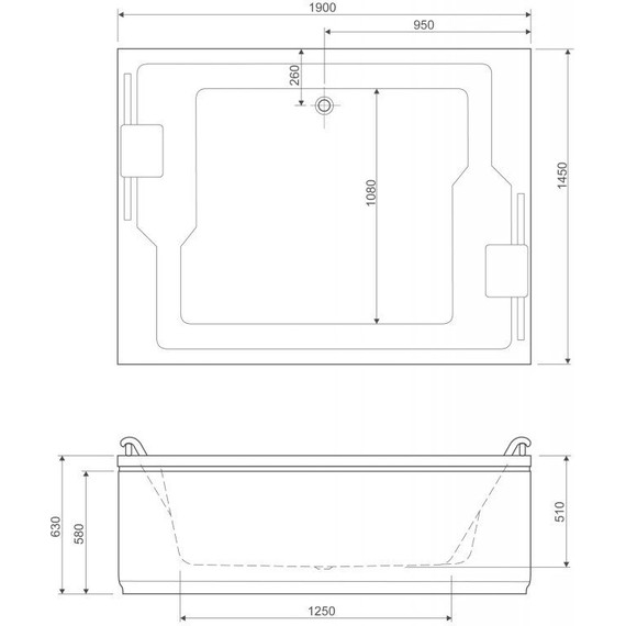 Ванна акриловая Cezares Plane Duo 190x145 см PLANE_DUO-190-145-51 фото 7