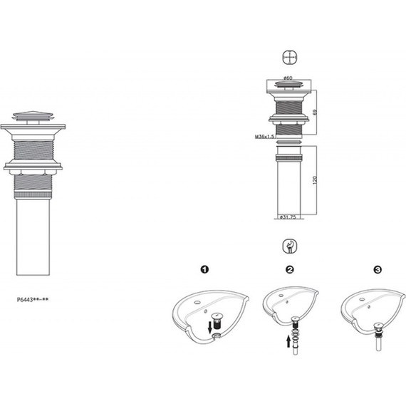 Донный клапан Bravat P6443BW-ENG, черный фото 2