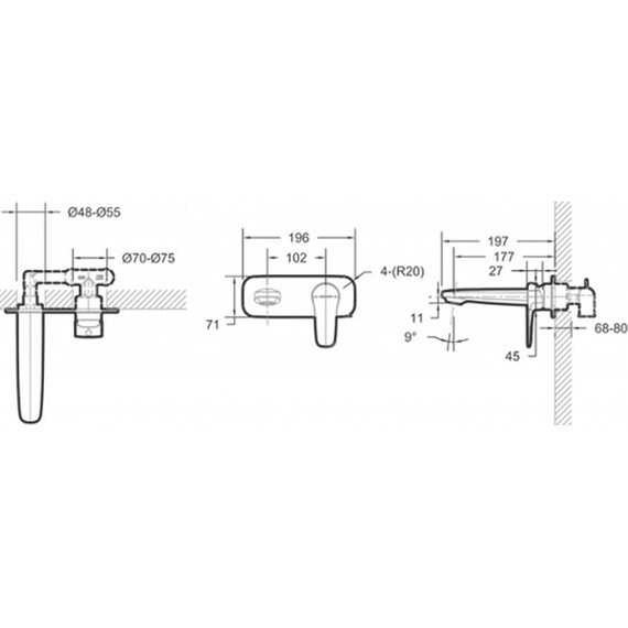 Смеситель для раковины настенный Bravat Source Black P8173218BW-ENG, черный, Цвет производителя: чёрный фото 2