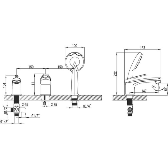 Смеситель для ванны Lemark Luna LM4145C - 3 Смеситель для ванны Lemark Luna LM4145C фото 3