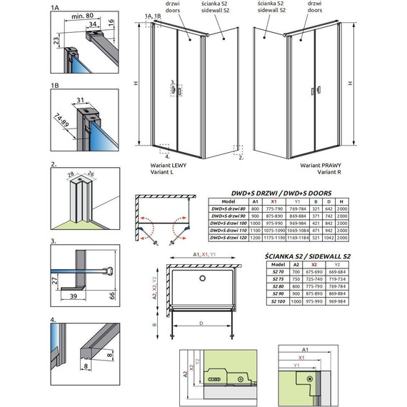 Душевое ограждение Radaway Nes 8 Black DWD+S 80x80 см (стекло 8 мм), черный/прозрачное фото 6