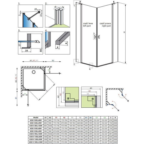 Душевое ограждение Radaway Nes 8 Black KDD II 80x100 см (стекло 8 мм), черный/прозрачное фото 6