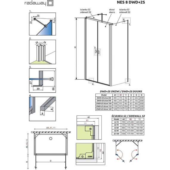 Душевое ограждение Radaway Nes 8 Black DWD+2S 100x75 см (стекло 8 мм), черный/прозрачное фото 6