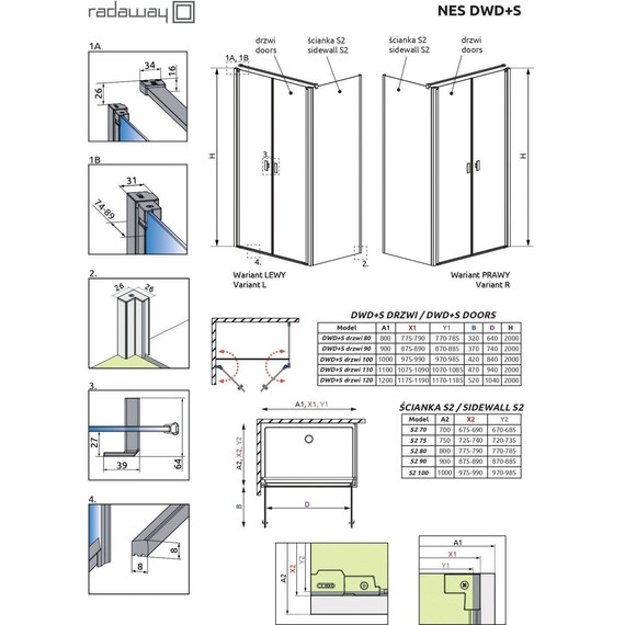 Душевое ограждение Radaway Nes Black DWD+S 110x100 см, черный/прозрачное фото 6