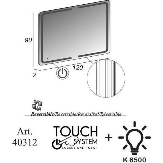 Зеркало Cezares Led 120 см 40312 фото 2