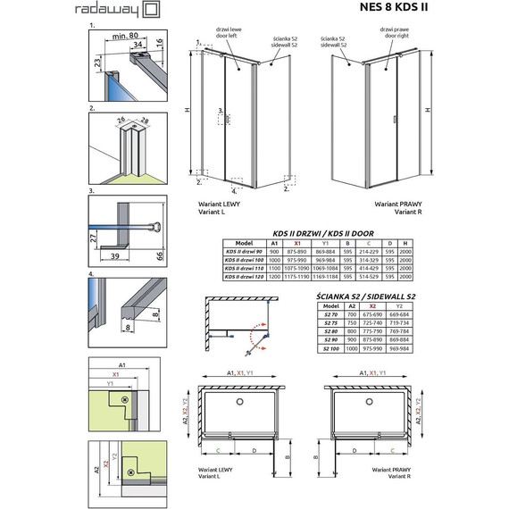 Душевое ограждение Radaway Nes 8 Black KDS II 90x90 см R (стекло 8 мм), черный/прозрачное фото 7