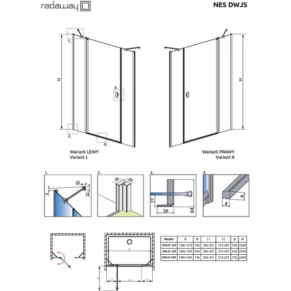 Душевая дверь Radaway Nes Black DWJS 130 см 10038130-54-01L, черный/прозрачное - 6 Душевая дверь Radaway Nes Black DWJS 130 см 10038130-54-01L, черный/прозрачное фото 6