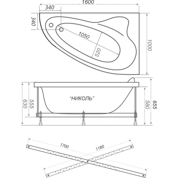 Ванна акриловая Тритон Николь L 160x100x63 см с каркасом фото 9