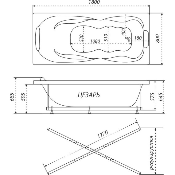 Ванна акриловая 1800х800х645 Тритон Цезарь с каркасом фото 9