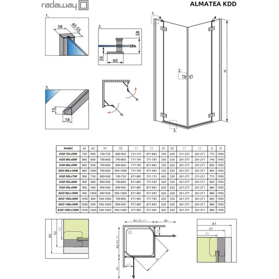 Душевое ограждение Radaway Almatea KDD 90x80 см 32186-01-01N, хром/прозрачное фото 9