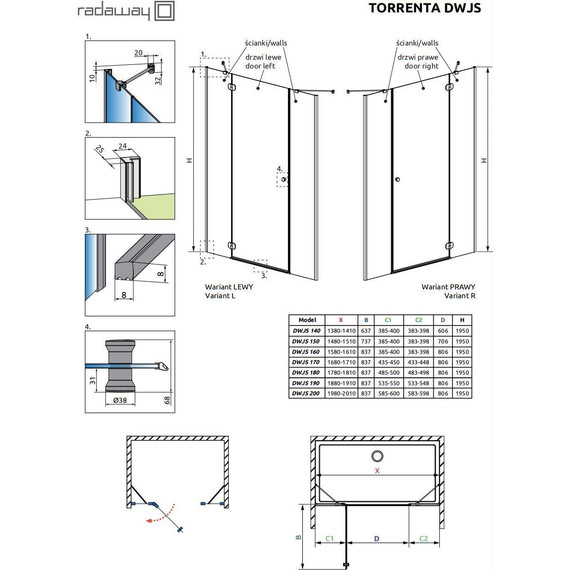 Душевая дверь Radaway Torrenta DWJS 170 см L, хром/прозрачное - 8 Душевая дверь Radaway Torrenta DWJS 170 см L, хром/прозрачное фото 8