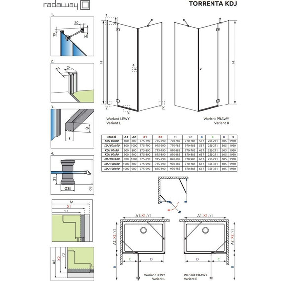 Душевое ограждение Radaway Torrenta KDJ 100x90 см 132246-01-01R, хром/прозрачное фото 7